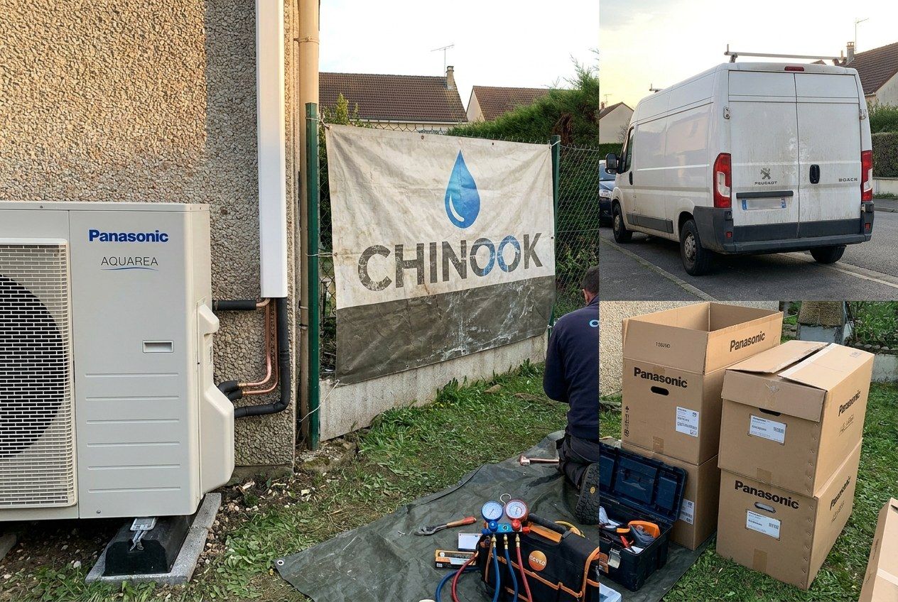 Chantier Chinook : manomètres, cartons Panasonic et unité posée