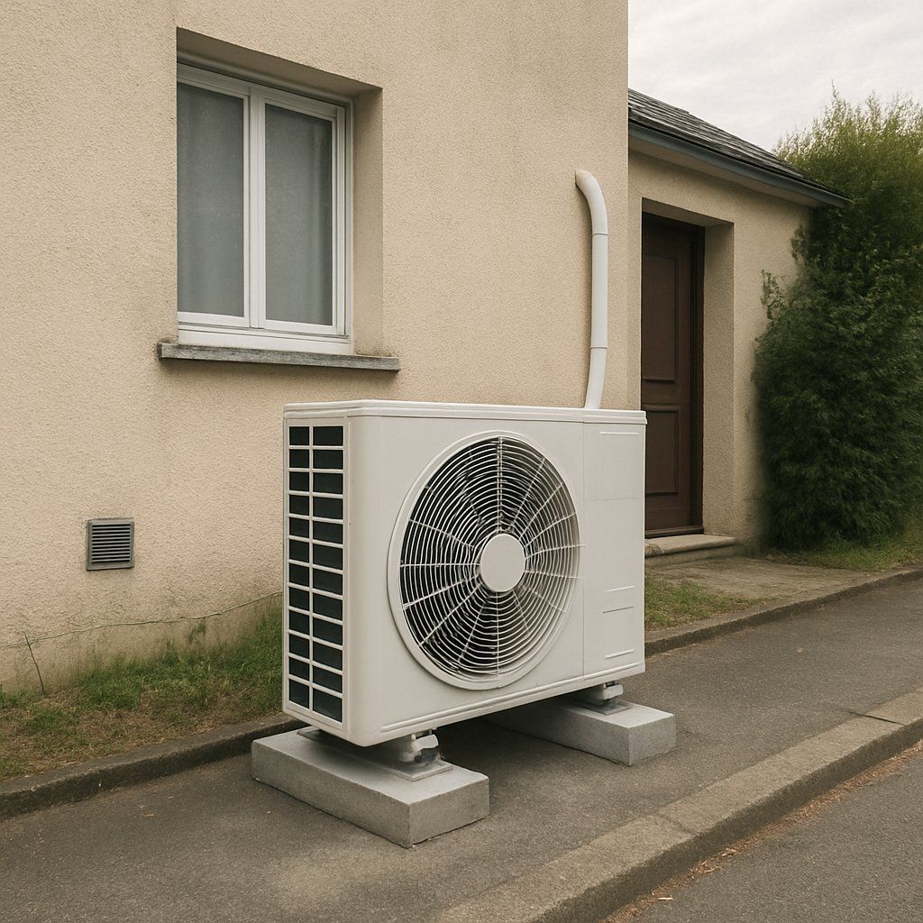 Unité extérieure posée sur supports au pied d'une façade